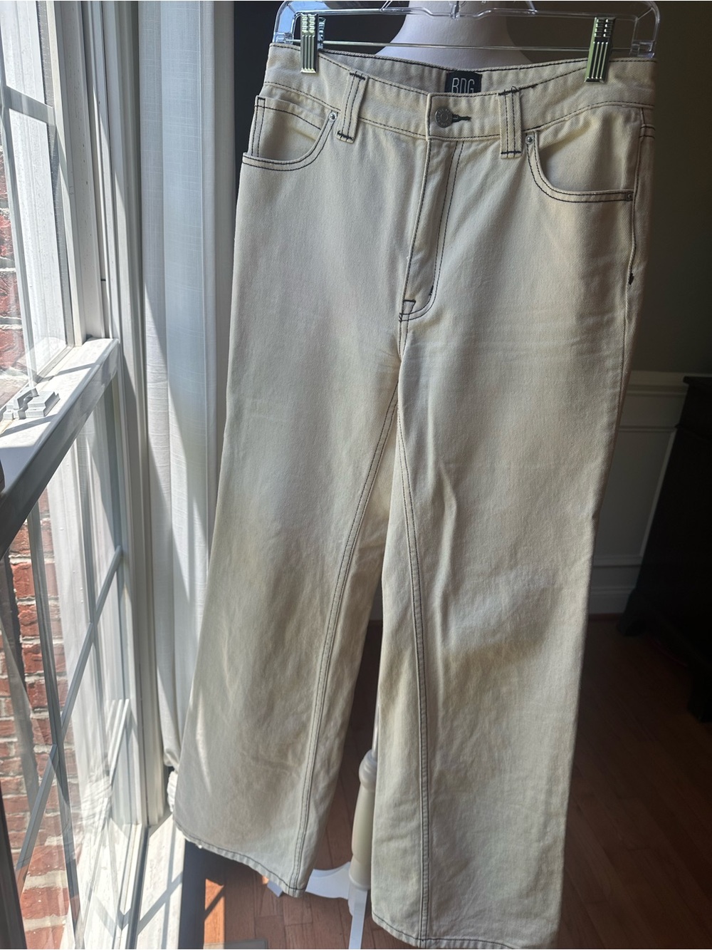 BDG Off-White Jeans with Black Stitching